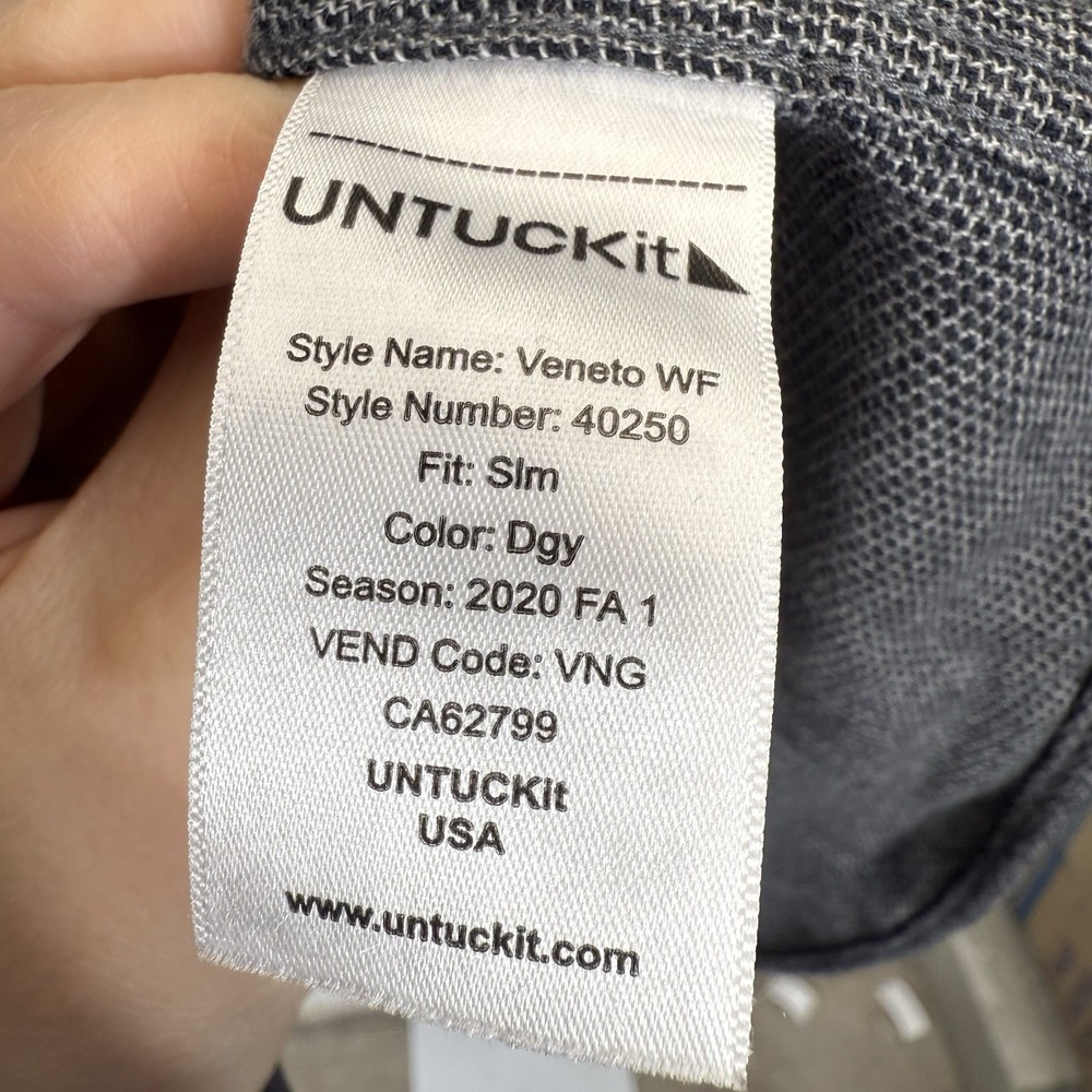 UNTUCKit Veneto WF Wrinkle-Free Button Down Shirt Preppy Office Gray Mens M - Picture 6 of 8